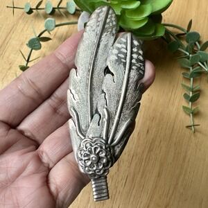 Sam Kee Navajo Feather Brooch Pendant 3.5" Native American Sterling Silver 20.0g